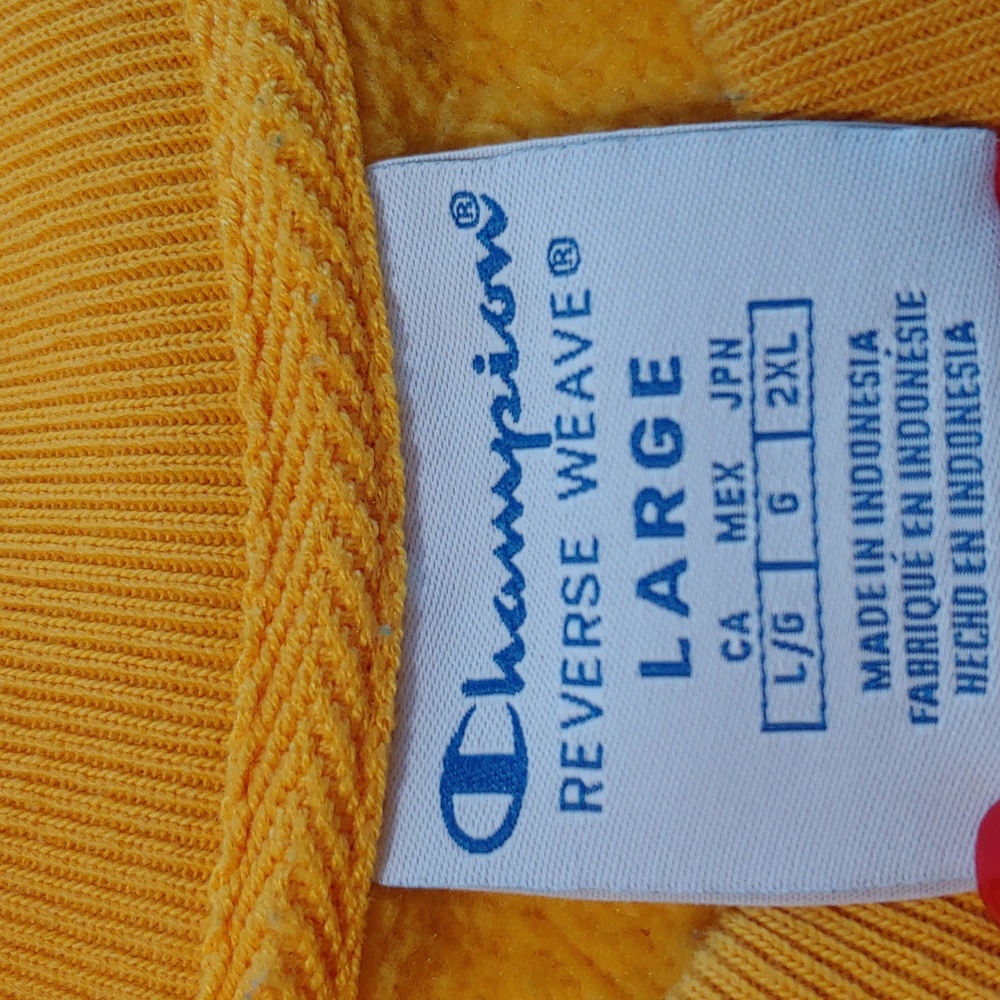 Champion Men's Embroidered Reverse Weave Crewneck in Mustard Teal size Large - Picture 14 of 15